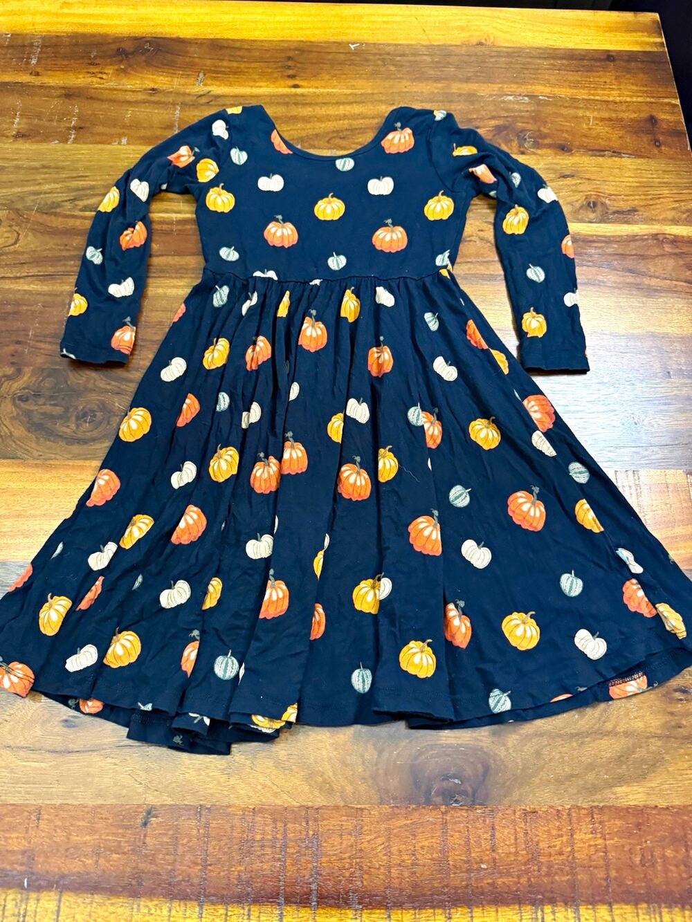 Kyte Baby Girls 6T Black Pumpkin Knit Fit & Flare Long Sleeve Dress, Knee